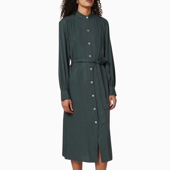 Vince Belted Shirred Silk Twill Dress - Picture 6 of 13